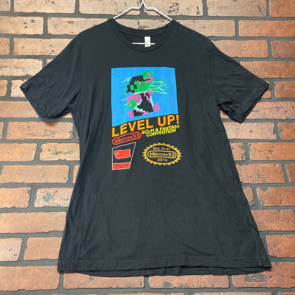Black Miscon33 Missoula Montana 2019 Mario Squid Parody Gaming Tee Men's Large